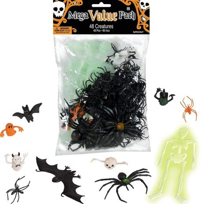 XXL-Deko-Set HALLOWEEN Spinnen Fledermäuse Skelette Totenköpfe Party - 48 Teile