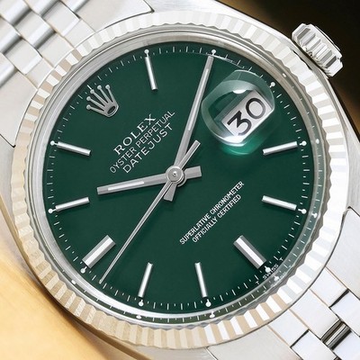 ROLEX DATEJUST 1601 GREEN DIAL 18K GOLD STAINLESS STEEL FOLDED JUBILEE WATCH