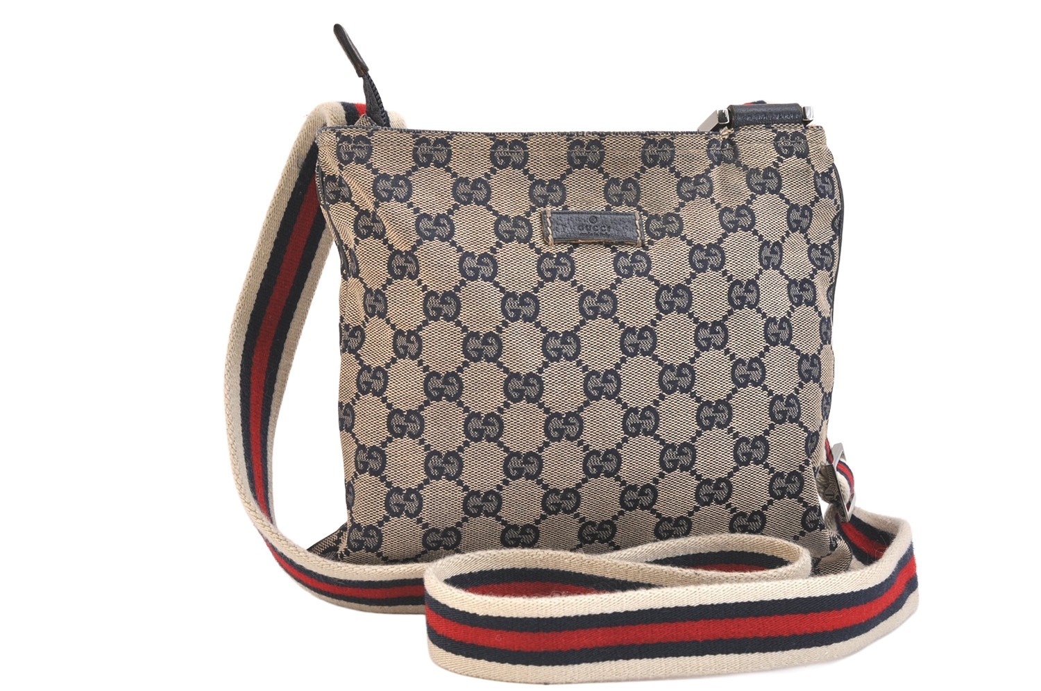 Autentica borsa a tracolla Gucci borsa GG tela pelle 146309 blu navy 4557N