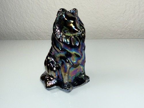 Mosser Glass Border Collie Dog Figurine - Black Carnival Glass - USA - Picture 5 of 10