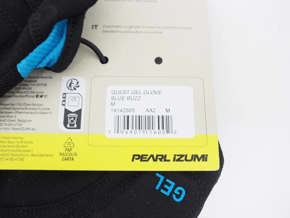 全新! Pearl Izumi Quest 凝胶无指骑行手套蓝色嗡嗡声中号男式  — 第 3/3 张图片