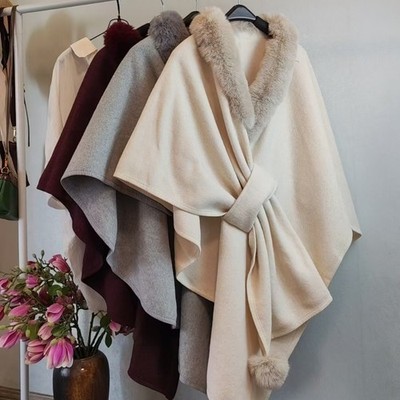 Women's Prom Faux Warm Fur Knitted Cape Cloak Wedding Shawl Wraps Winter