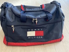 Rare VTG TOMMY HILFIGER Spell Out Color Block Flag Patch Duffle Gym Bag 90s Navy