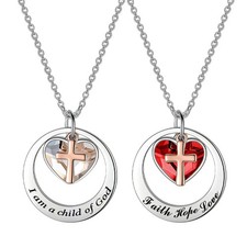 "I Am A Child of God" Christian Layered Heart Cross Stainless Steel Necklace