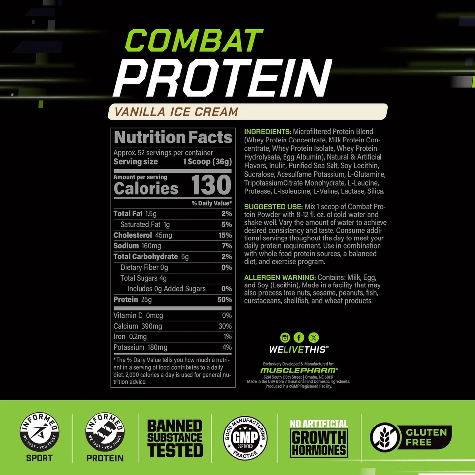 MusclePharm Combat Protein Powder Vanilla Flavor Fuels Muscles for Productive... - Image 3 of 4