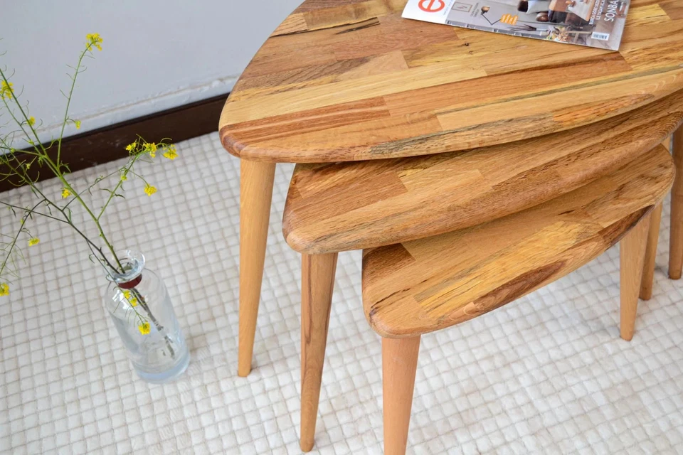 Handmade Solid Oak Nesting Table Set – Timeless Elegance, Space-Saving Design - Image 2 of 4