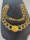 Vtg Christian Dior 90s Aqua Blue Oval Crystal Chunky Gold Choker Necklace  — photo 7