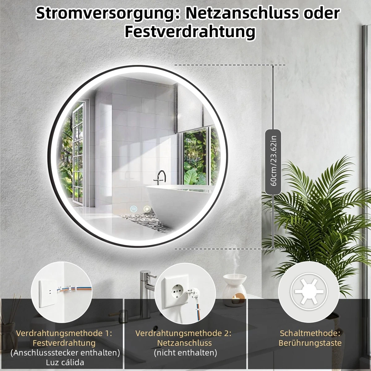 LED Badezimmerspiegel mit Beleuchtung Badspiegel Wandspiegel Beschlagfrei IP44