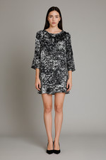 NWT Nili Lotan Dress Women Abstract Print Shift Silk Knee Dress Casual Black