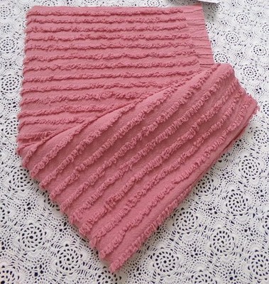 Vtg Style Chenille Bedspread Fabric Dusty Rose Simple Stripe Pattern 18x30''