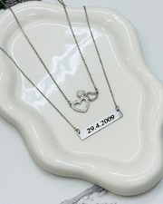 Personalized Name  Date Necklace Custom Stainless Steel Pendant Gift for Women