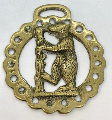 VINTAGE HORSE BRASS Dancing BEAR with staff - WARWICK, Warwickshire - harness