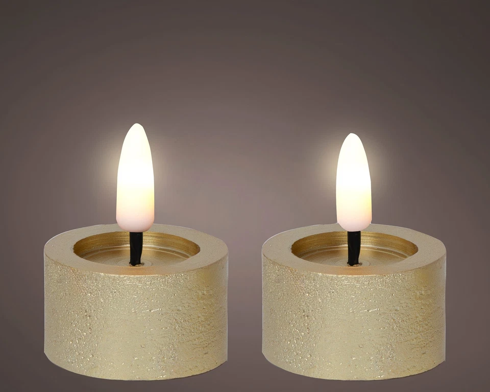 2 LED Teelichter 4x5cm Wachskerzen Timer Flammenlose Tischkerzen Wachs Gold - Bild 2 von 3