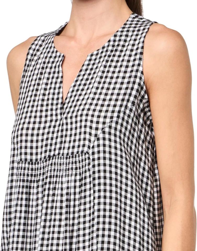 Vestido midi de guinga Nic + Zoe para mujer S negro blanco escandinavo minimalista cottagecore Foto 3 de 4