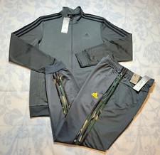 ADIDAS Tracksuit Jacket  Pants Set Small Mens Gray Camo Tricot Logo Tapered