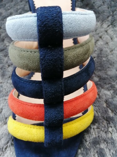 J. Crew Women's Strappy Suede multi colour Slides Sandals Mid Heel Shoe UK 4 - Picture 6 of 12