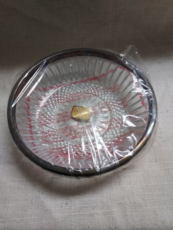Crystal Bowl with silver rim by Leonard Silver circa 1950's 24% PbO lead crystal