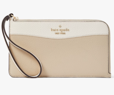 Kate Spade Lucy Beige & White Leather L-Zip Wristlet KE575 Wallet