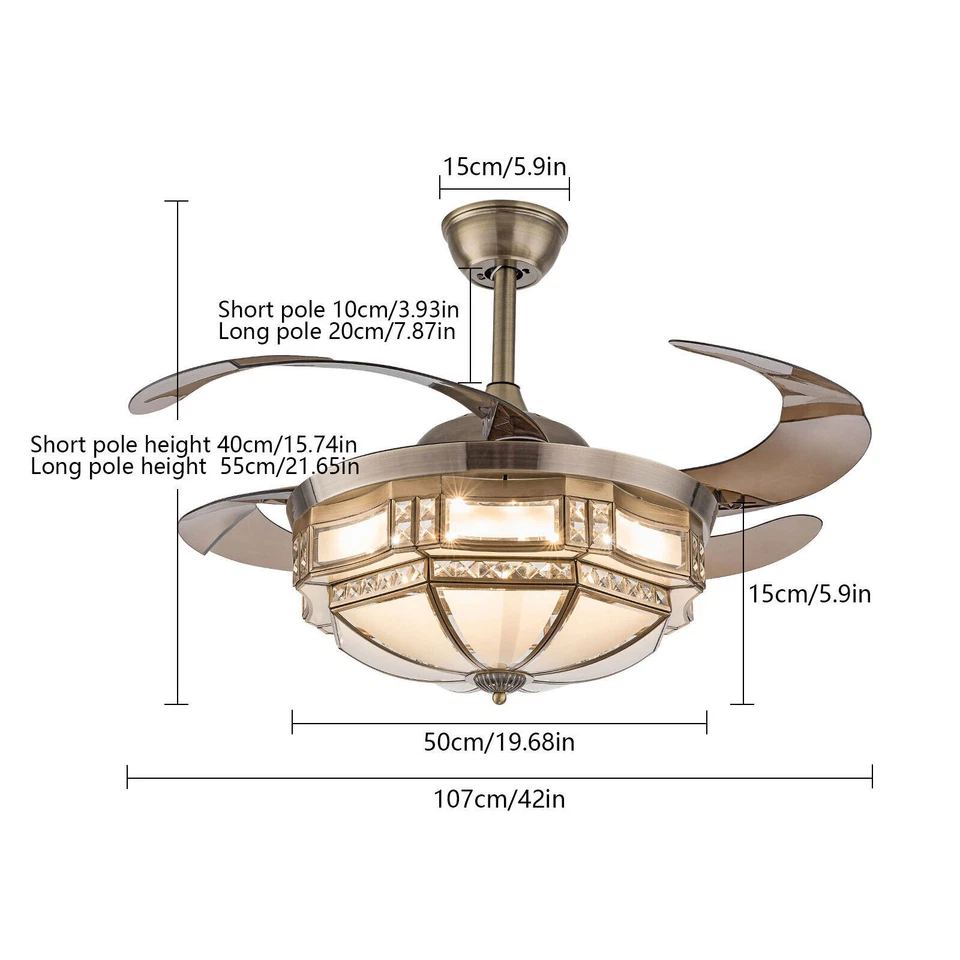 Ceiling Fan Light W/ Remote Control, Ceiling Fan Lamp for Bedroom Kitchen - Image 4 of 4