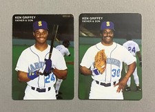 1991 Mother's Cookies Ken Griffey Jr. & Sr. #1 & #2 Mariners Baseball Cards Pair