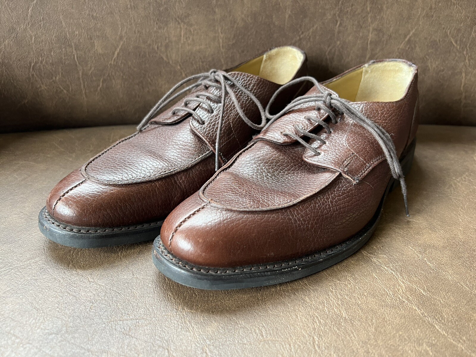 SAOLA Brooks Brothers 346 scarpe Oxford derby uomo 10 D punta divisa marrone testurizzato