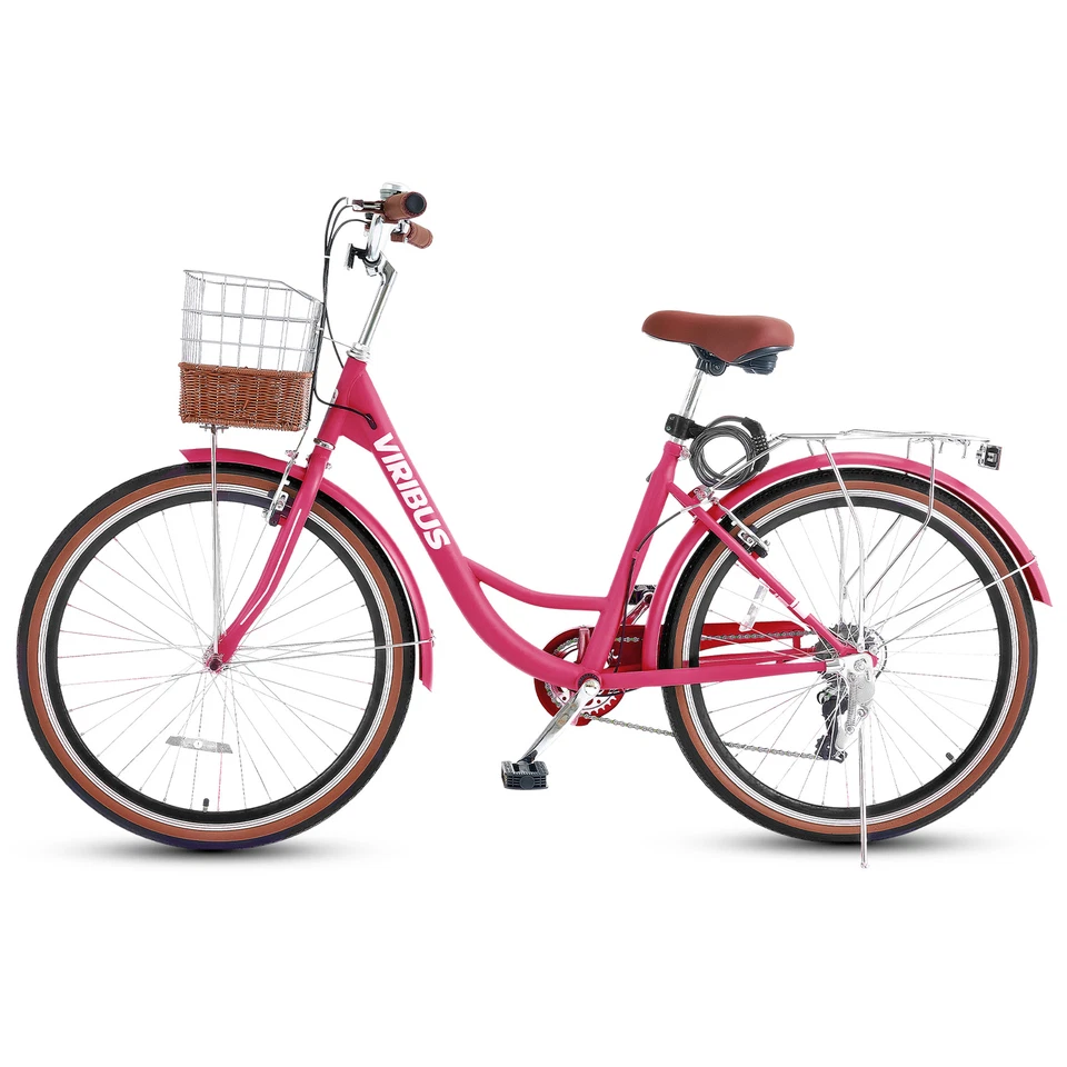 Bicicleta VIRIBUS Mujer Playa Crucero Bicicleta de Cercanías Bicicleta Retro Shimano 7 Velocidades Foto 3 de 4