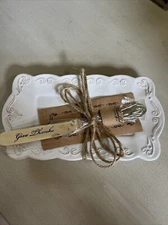 Give Thanks Decorative Ceramic Butter Dish & Spreader Rustic Farmhouse Cottage