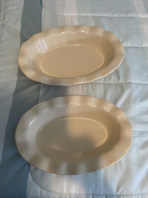 Vintage BALI Oval Serving Dish Color Beiges (2) Dish One Medium. And Small