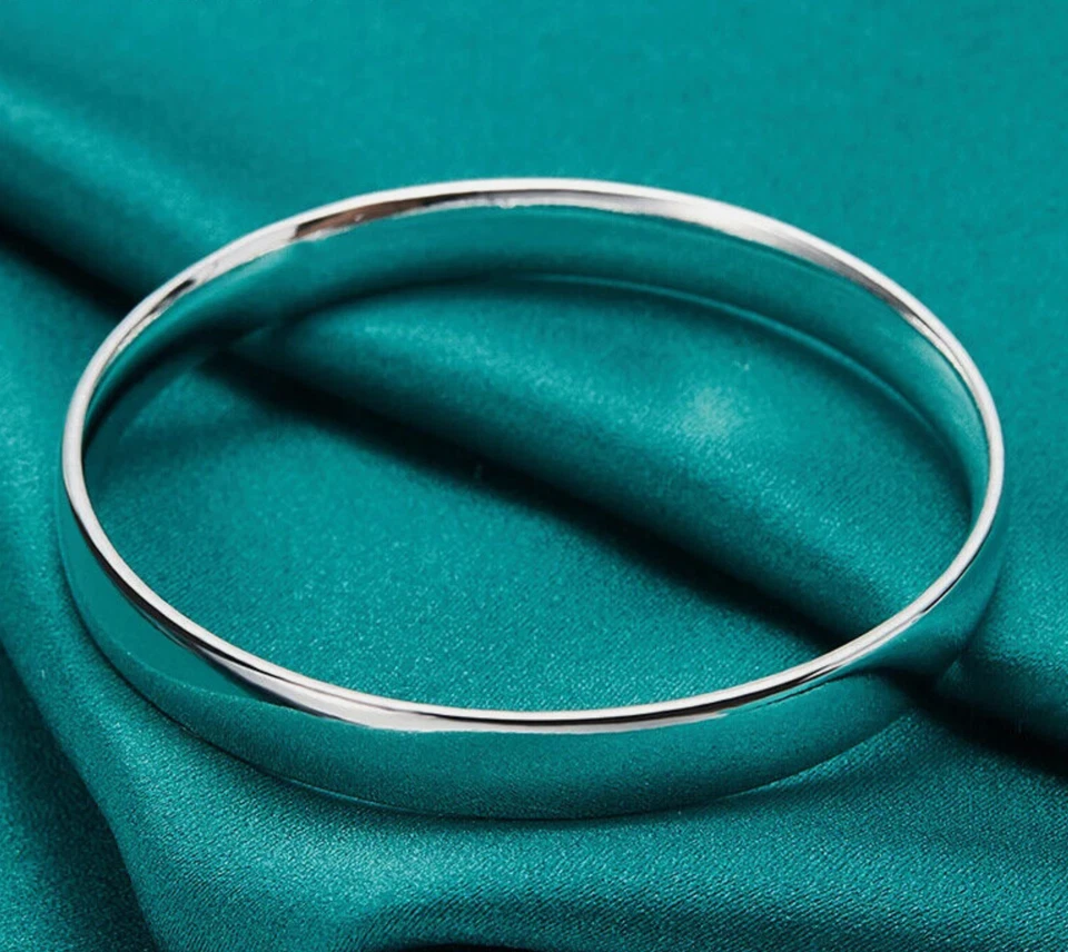 Brazalete 8 pulgadas plata de ley .925 10 mm liso sólido brazalete para mujer y hombre 43 g Foto 4 de 4