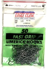 Eagle Claw 049SSF Fast Grip Limerick Hook Size 1/0 Stainless Steel 50-Count Pack