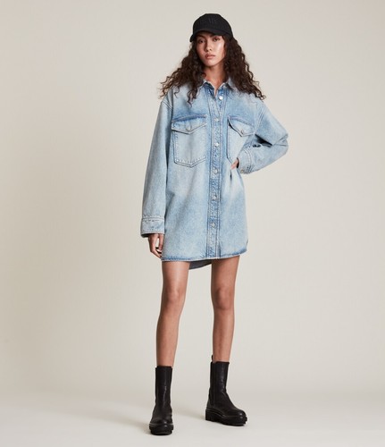 Allsaints Lily Shacket Dress Denim Blue 