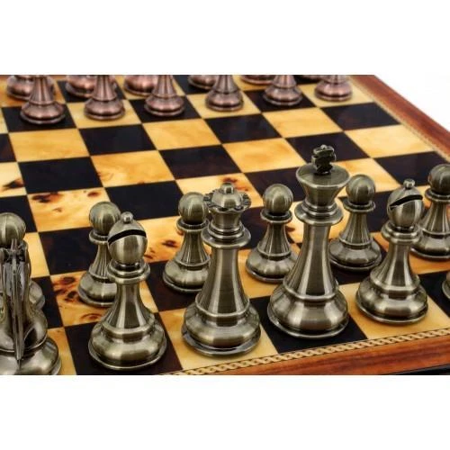 DAL ROSSI ITALY CHESS SET COPPER & BRONZE SHINY WALNUT FINISH BOX 50 CM