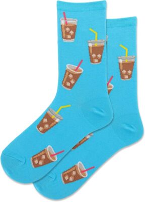 Hot Sox Iced Coffee Crew Socks 1 Pair, Light Turquoise, Women's 9-11 Shoe