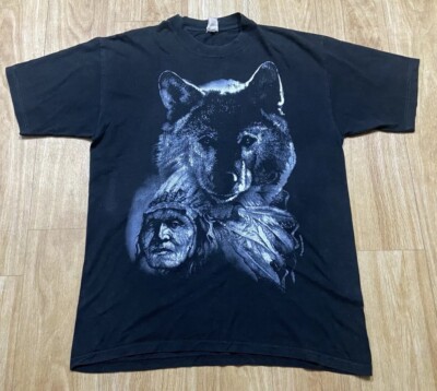 Vintage Wolf Indianer T-Shirt Medium Tribal Art Traumfänger