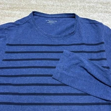 Structure Mens Long Sleeve T-Shirt Slim Fit Blue Black Stripes Medium Cotton