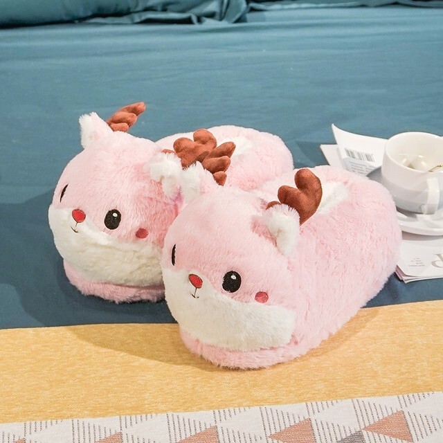 Cartoon Warm Winter Slippers A Kawaii Hamster Unicorn Plush Shoes