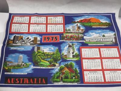 vintage  unused  calendar tea towel 1975 cotton Australia