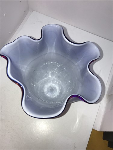 Gefasst Kunstglas blau rot Lava mundgeblasen Taschentuch Vase Glimmer Flocken - Bild 6 von 10