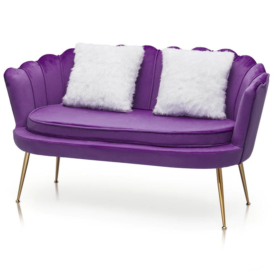 Sofá tapizado de terciopelo púrpura de 52" sofá con acento para el hogar Love Seat con 2 almohadas Foto 2 de 4