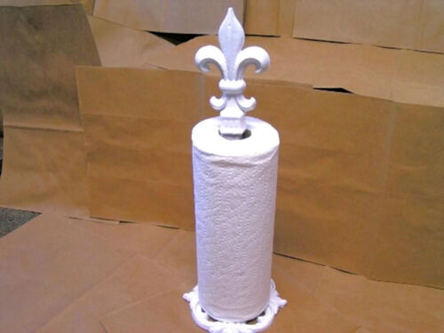White Iron Paper Towel Holder Finial Fleur de Lis Handmade in USA