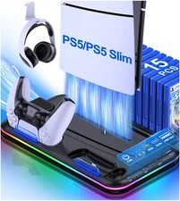 PS5 Slim Controller Charger Stand with Cooling Fan for PS5 Disc&Digital Editions