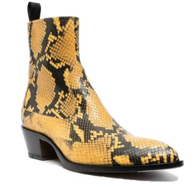 Mens Pointy Toe Snakeskin Pattern Ankle Boots Zip Dress Leather
