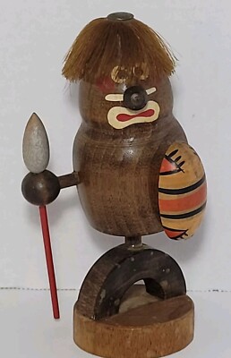 Vintage Wooden Tribal Bobble Doll Decor Warrior Dancing Figurine 