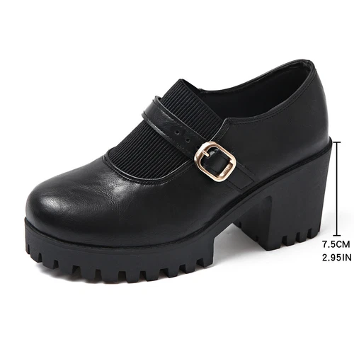 Women Pump Shoes Mid Chunky Block Heel Round Toe Oxford Dress Shoes Loafer - Picture 11 of 22