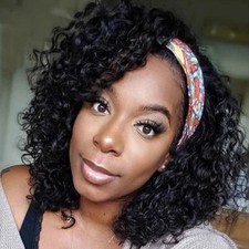 Brazilian Water Wave Human Hair Wigs For Women Remy Pixie Cut Bob Headband Wigs