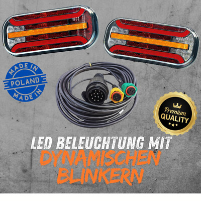 LED Rückleuchten Anhängerbeleuchtung Set Laufblinker Trailer 7M Kabelsatz 13PIN