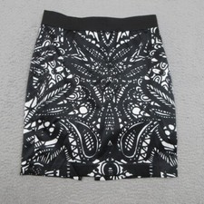 Express Paisley Print Skirt 10 Black White Office Siren Mob Business Casual
