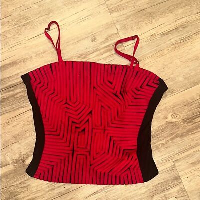 Unique Y2K Red Black Geometric Corset Cami Top Party Clubwear