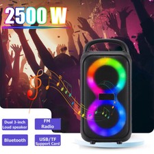 Dual 3" Portable Bluetooth Speaker 2500W Heavy Bass Sound System W/LED Lights