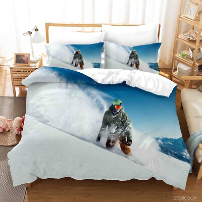 3D Skifahrer Schneeberg Himmel Steppdeckenbezüge Bettbezüge Set Bettwäsche